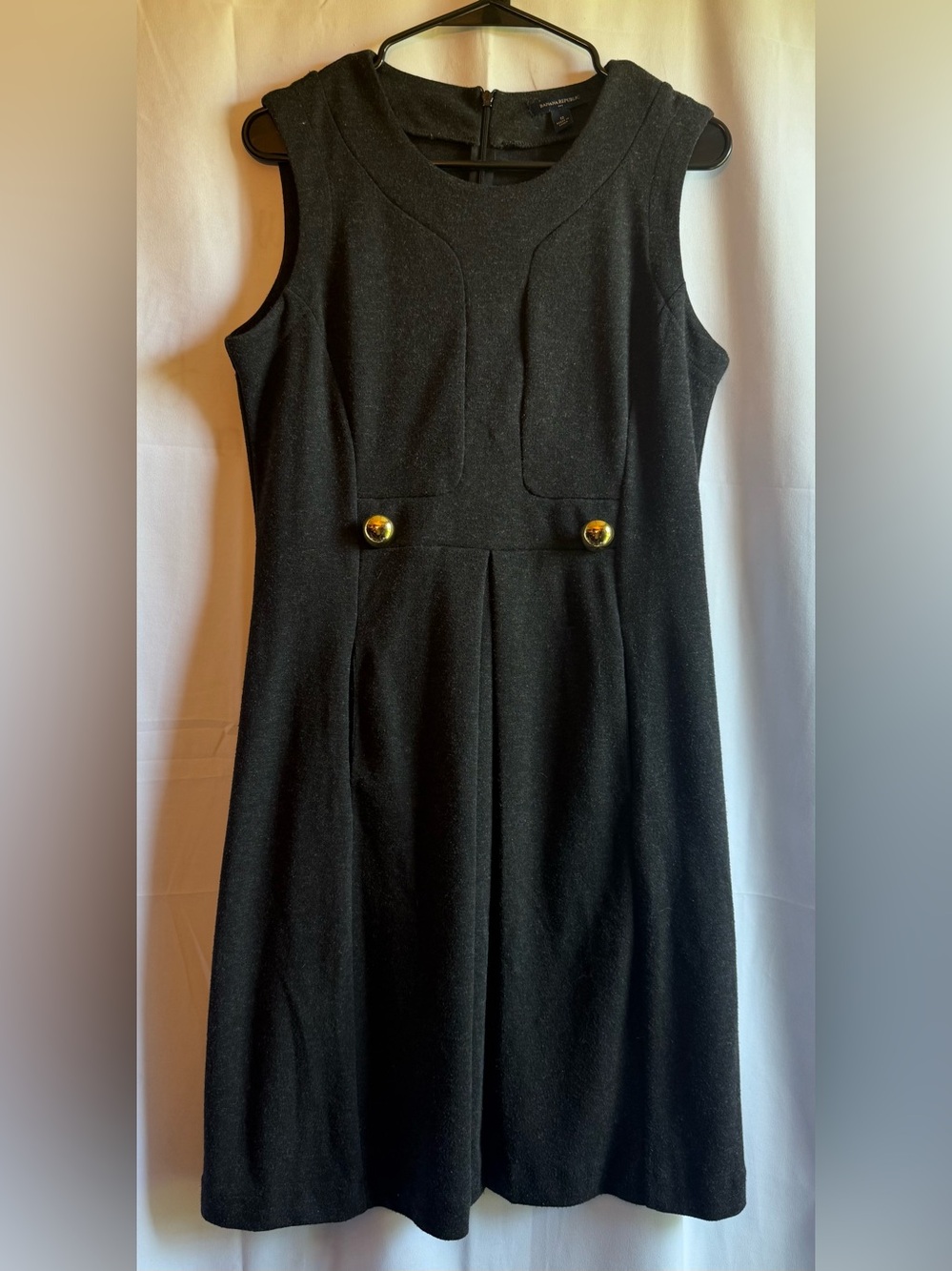 Banana Republic Black Sleeveless Dress with Gold Button Accents Size 12